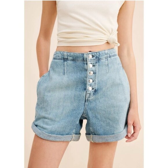 NWT Free People Osaka Long Baggy Jean Shorts Blue 29